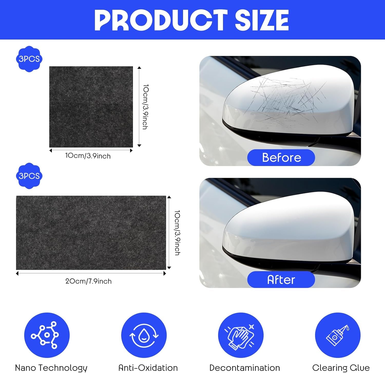 6 Piezas Paño Nano Brillante Multifuncional, Cuadrado Mágico Reparar Arañazos, Rectángulo Magic Cloth Reparar Rayones, Quita Ralladuras Coche Para Auto Mantenimiento