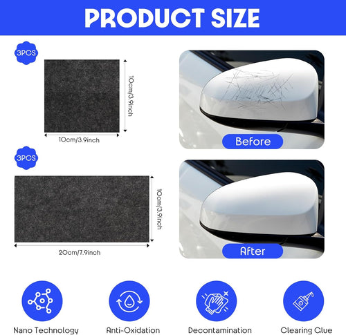 6 Piezas Paño Nano Brillante Multifuncional, Cuadrado Mágico Reparar Arañazos, Rectángulo Magic Cloth Reparar Rayones, Quita Ralladuras Coche Para Auto Mantenimiento